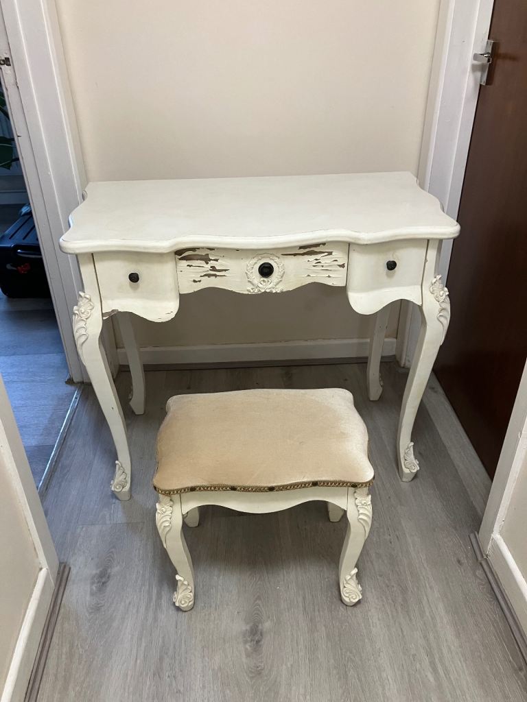 French style shabby chic dressing table desk with matching stool