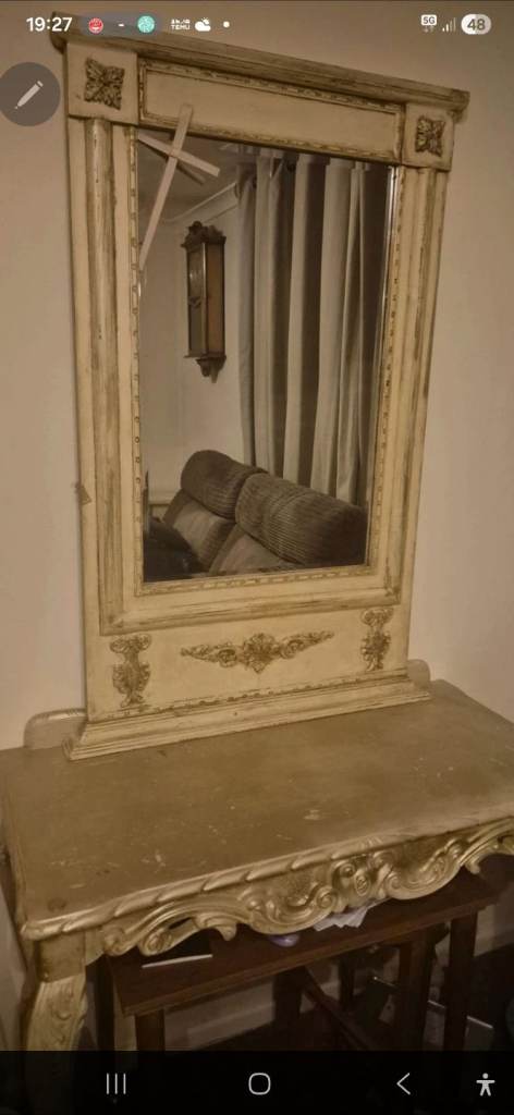 Table, mirror and side table