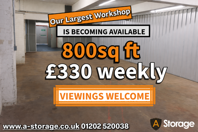 800sq ft Self-Storage / Business Space – Charminster, Bournemouth is becoming available!