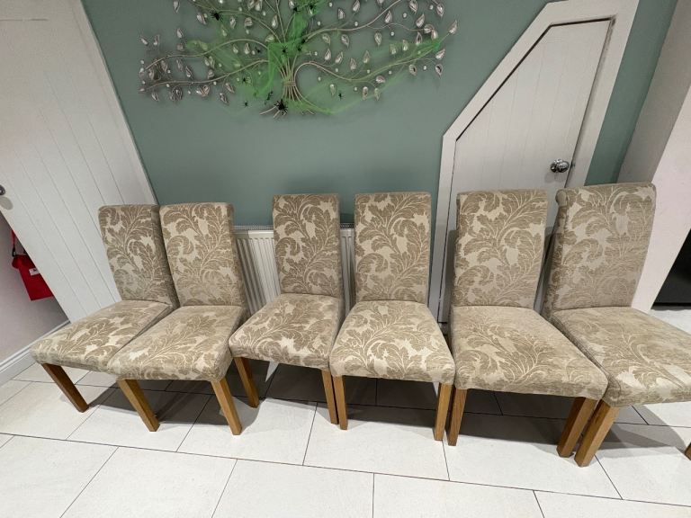 6 Oak furniture land-Beige Patterned Dining Chairs - Fair Condition