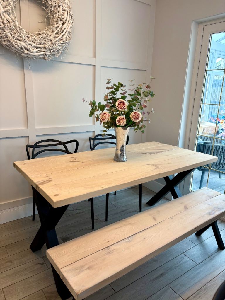Modern Wooden Dining Table with Bench and Chairs