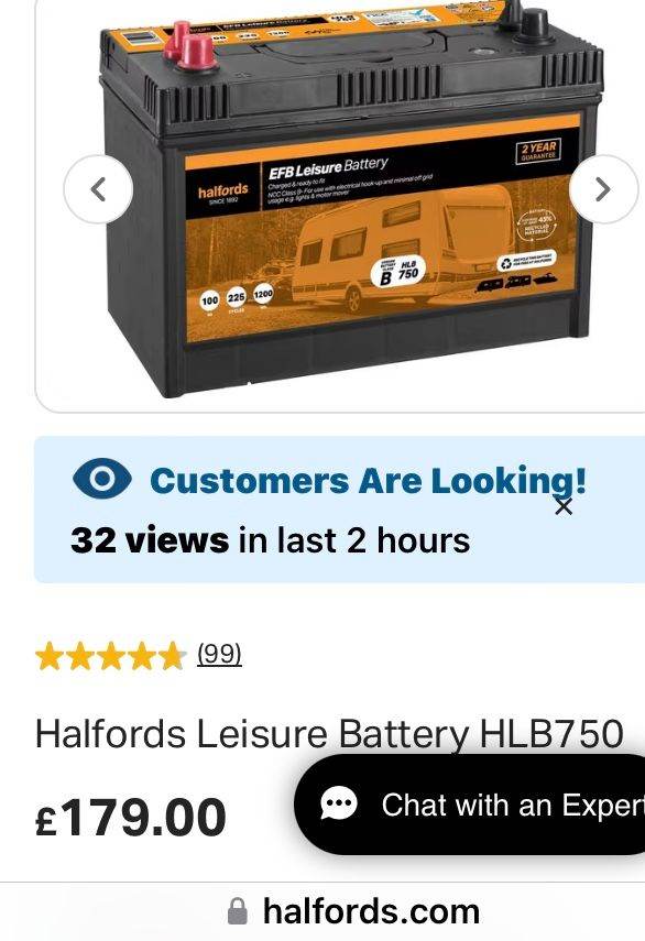 Halfords Leisure EFB Battery HLB750
