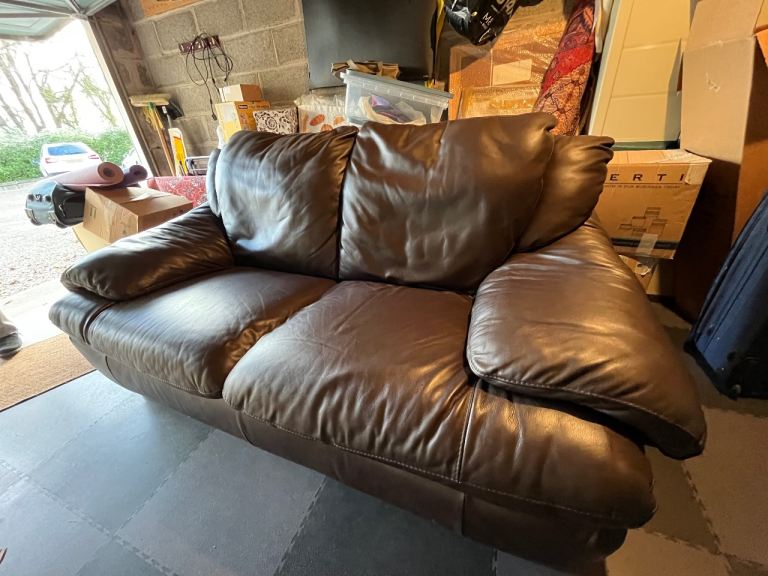 Italian 3 seater brown leather sofa