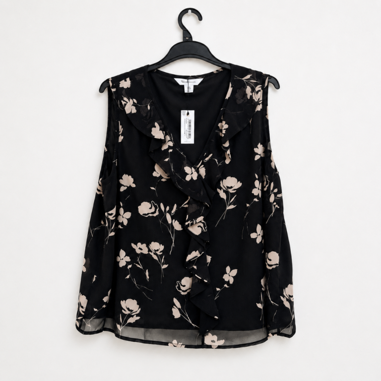 Wallis Petite Floral Ruffle V-Neck Cami Top – Black, UK 18, NEW