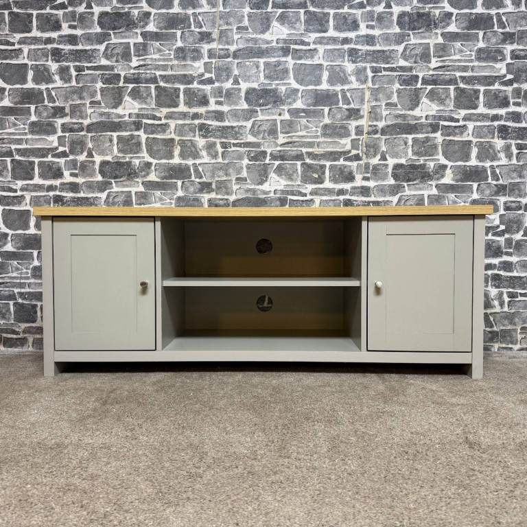 Grey & Oak TV Unit with Cupboards and Open Shelving
