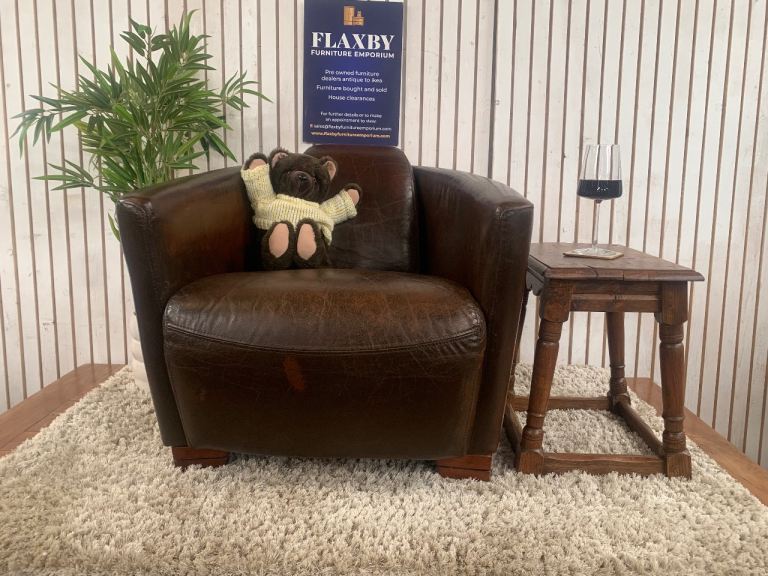 Timothy Oulton Halo Mars Aviator Rocket Leather Club Armchair Cigar Brown Vintage