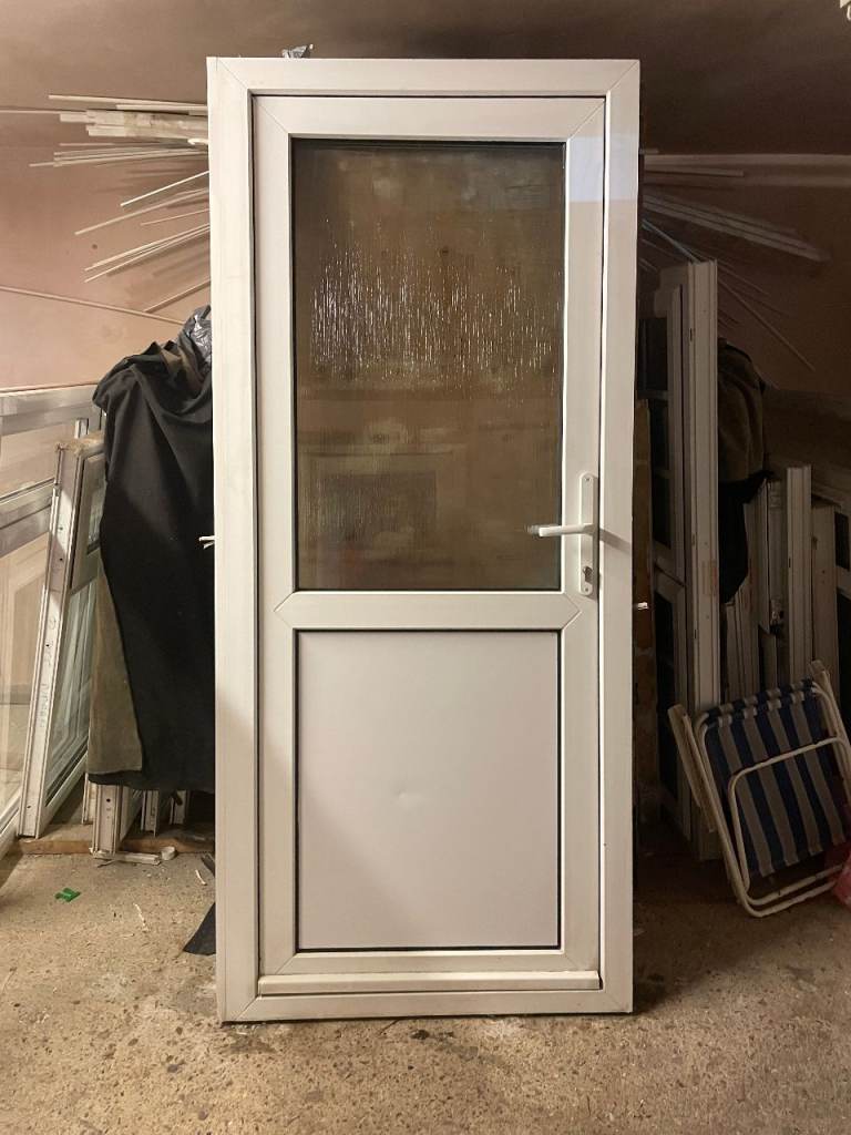 UPVC DOOR 204 x 88 OR 90 cm - UPVC DOUBLE GLAZED DOOR - OBSCURE GLASS (REF: DX199)