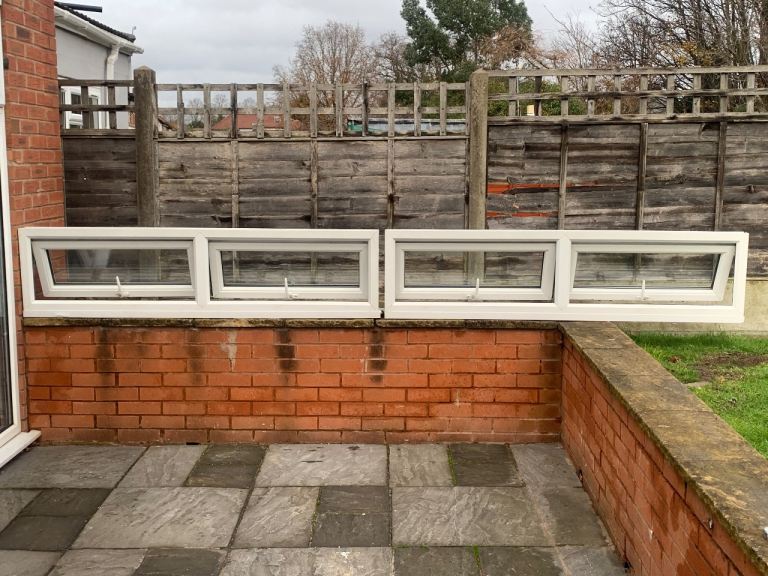 UPVC DOUBLE GLAZED WINDOWS X 2 IDENTICAL BOTTOM OPENERS 177.5cm WIDE 45cm HIGH