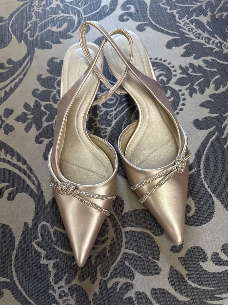 Gold with diamanté design kitten heel sling backs 