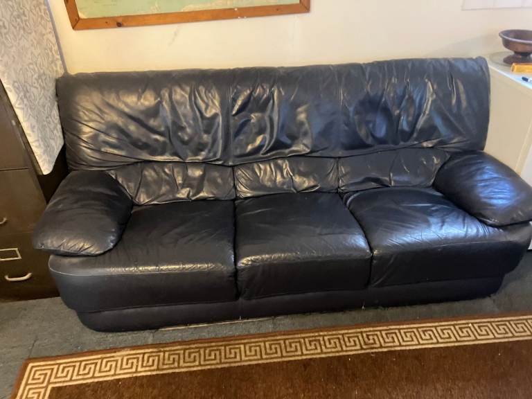 3-seat black leather sofa