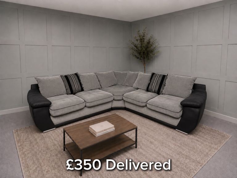 DELIVERY AVAILABLE - Large Grey/Black Verona Corner Sofa 