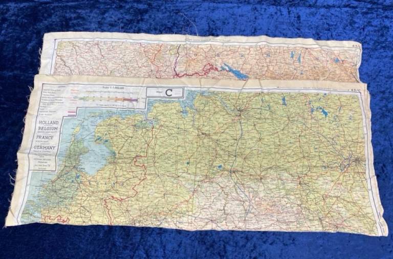 Rare WWII Royal Air Force RAF Pilots Silk Escape Evasion Europe Map Sheet C & D