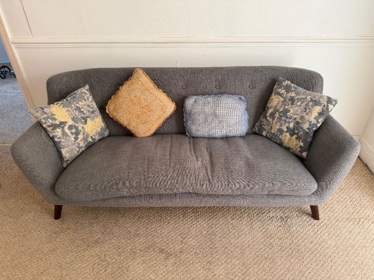 Grey Fabric Sofa with Cushions – Good Condition