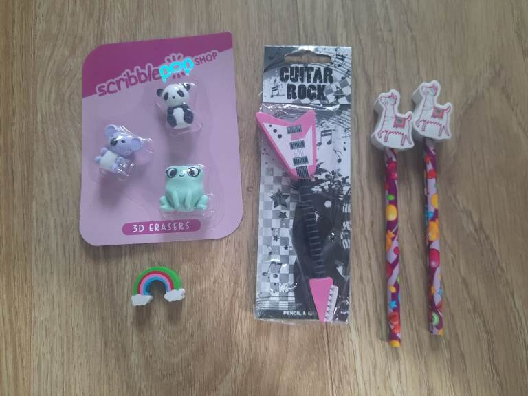 Brand new rubbers and pencils