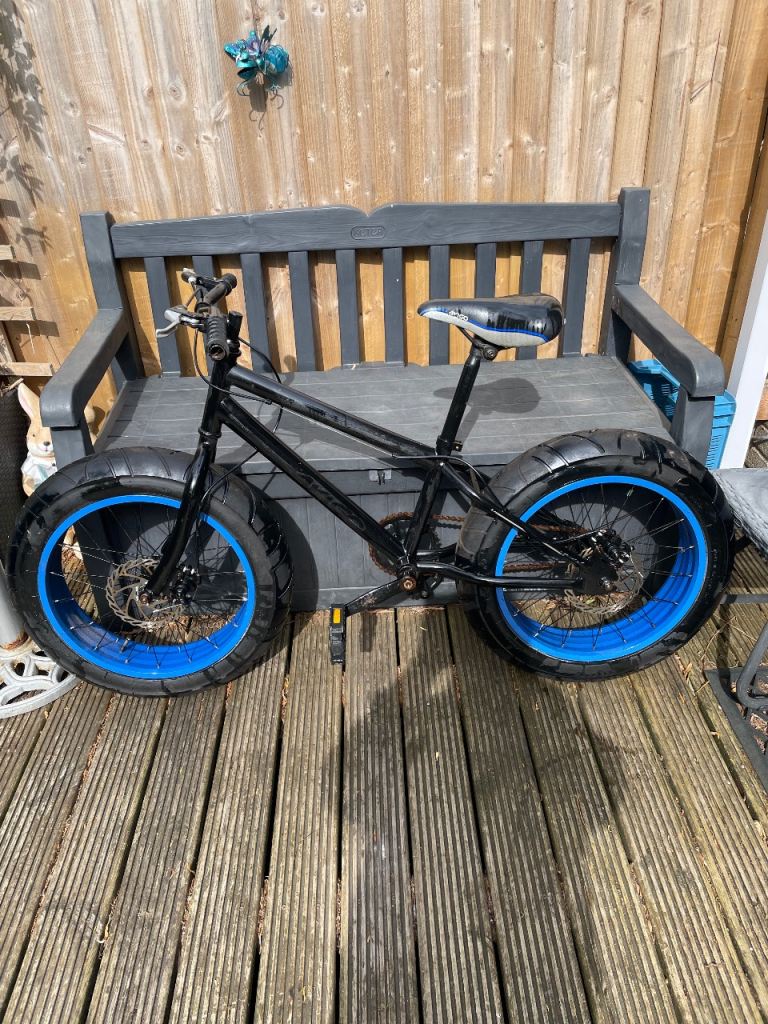 Fat Tyre Mountain Bike - Black with Blue Rims, Good Condition
