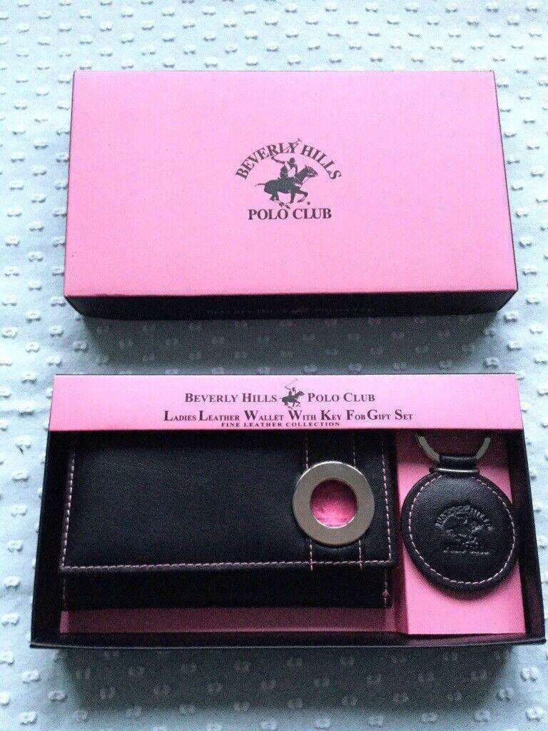 Beverly Hills Polo Club leather wallet key fob gift set New