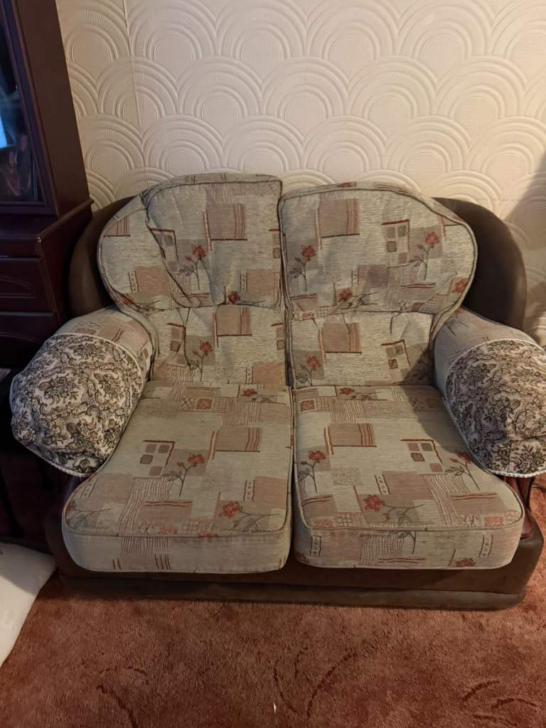 Two-Seater Sofa – Green with Patterned Cushions