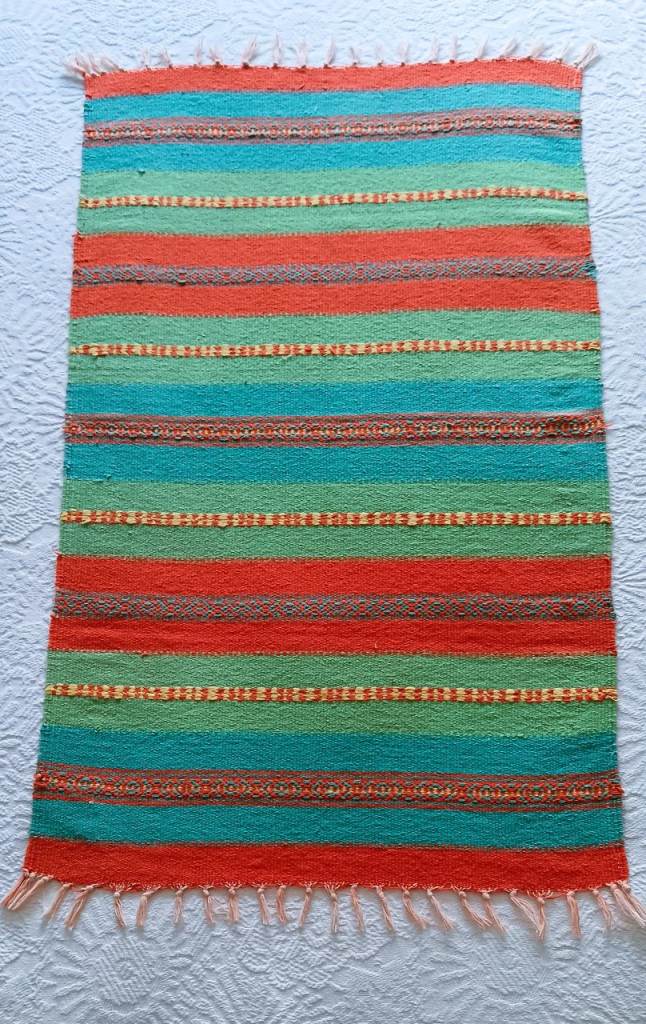 Rug Throw Cotton Weave Multicolour Orange Turquoise Green Yellow Stripe Size: 21.5x36 Inches
