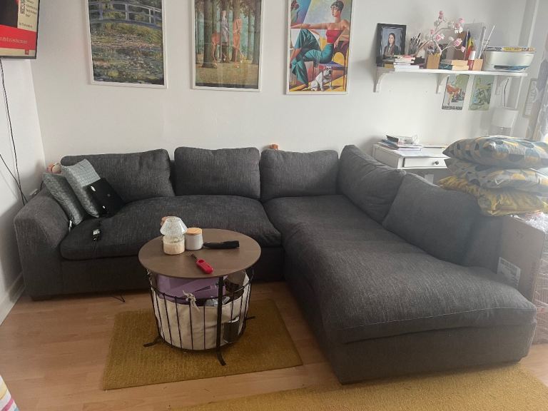 John Lewis Dark Grey Corner Sofa (Open-Ended) – Down Filled – Removable/Washable Covers