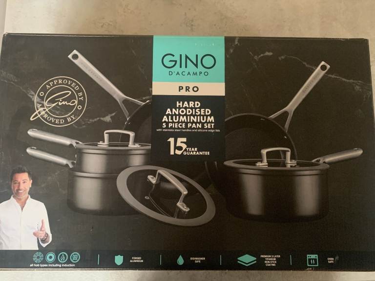 Gino D'Acampo Pro Hard Anodised Aluminium 5-piece Pan Set NEW