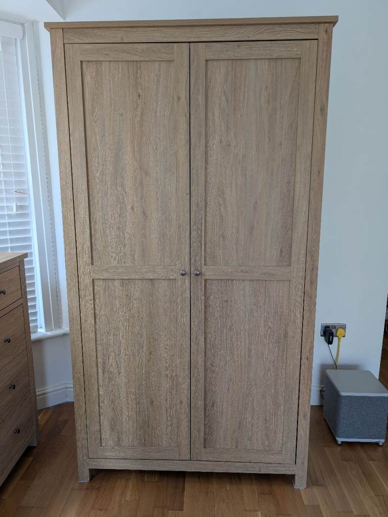 Light Wood Double Wardrobe with Shelf and Rail