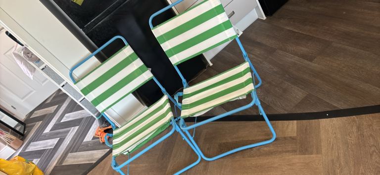 IKEA STRANDON Folding Beach Chairs - Green & White Stripes, Good Condition