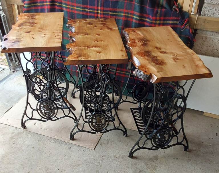 Handcrafted vintage Singer sewing machine base console table 