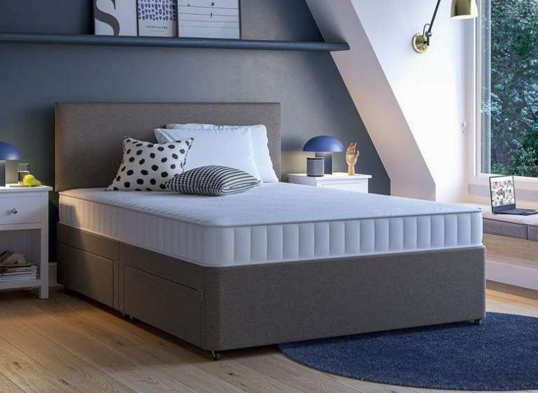 GET TODAY DELIVERY === 4ft6 Double Divan Bed With Plain Headboard With Mattress ~ COD