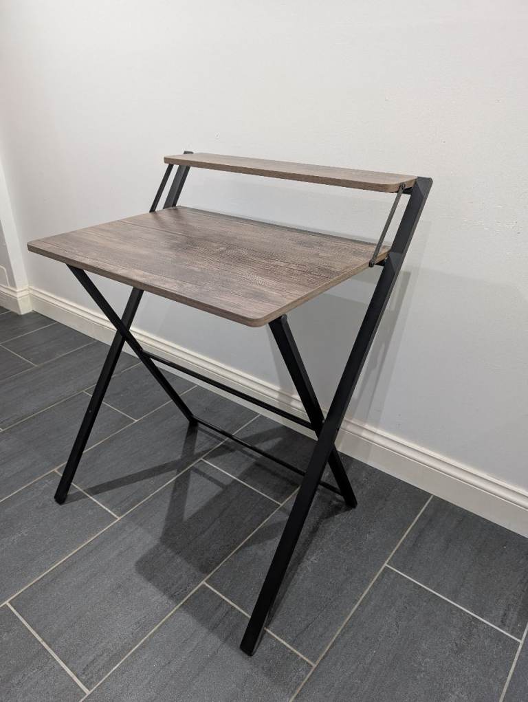 Folding desk with monitor shelf in brown