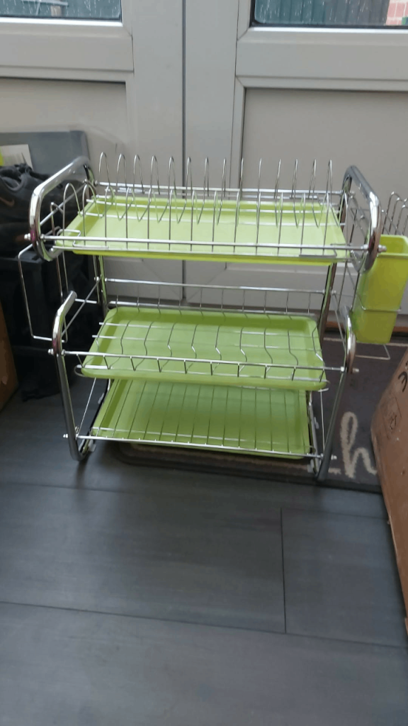 Multicoloured 3-Tier Dish Drying Rack with Drainer Trays