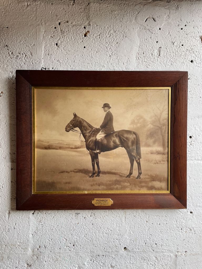 LARGE FRAMED ANTIQUE VINTAGE PHOTOGRAPH OF A HORSE AND RIDER FRANK GRIGGS