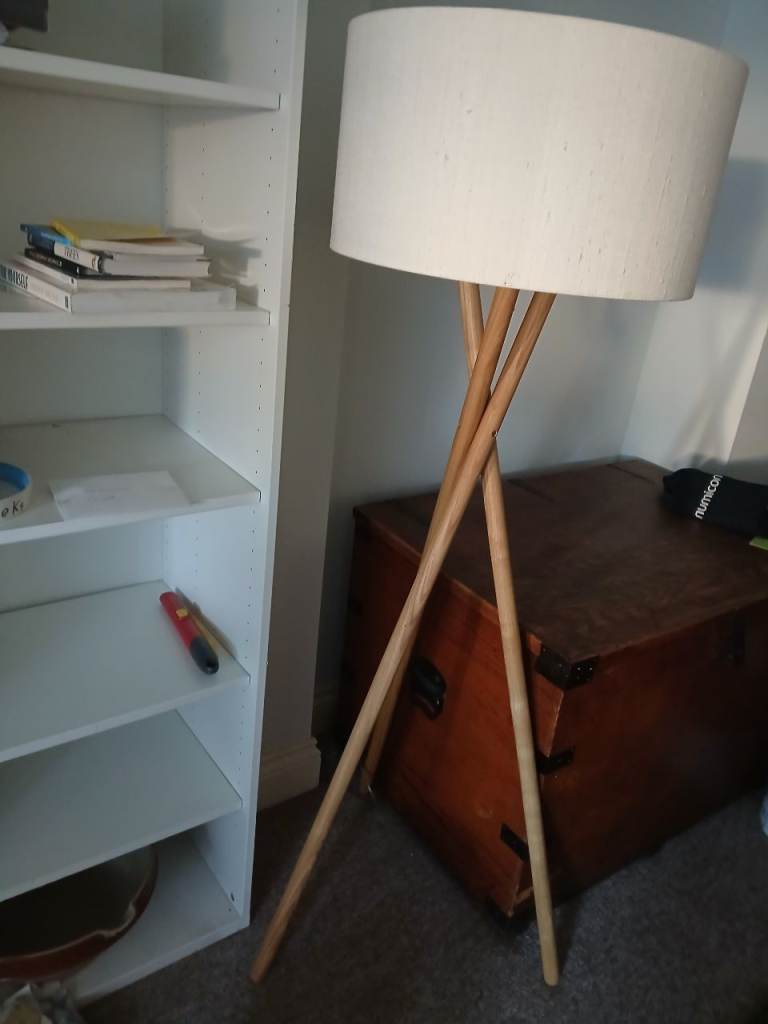 Habitat 3 legged, tall?, wood, standing lamp 