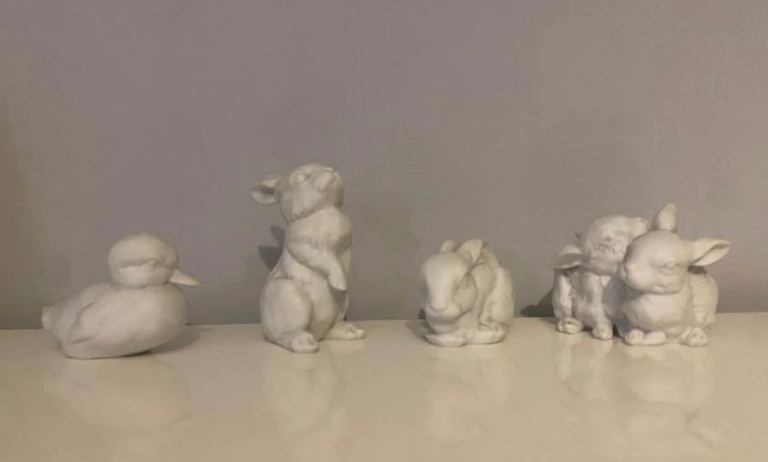 Kaiser White Ceramic Animal Figurines - Duck and Bunnies
