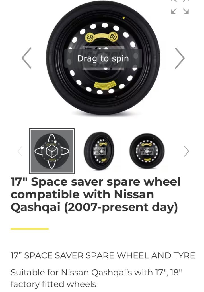 Nissan Qashqai Space Saver Wheel/Tyre. 