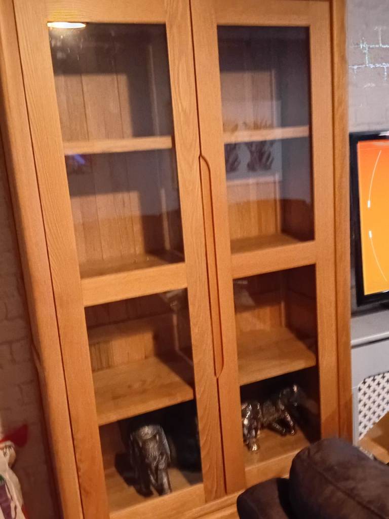 Solid oak display cabinet