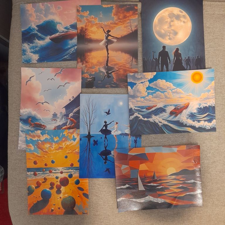 Set of 9 Mixed Art Prints – Various Scenes, Good Condition