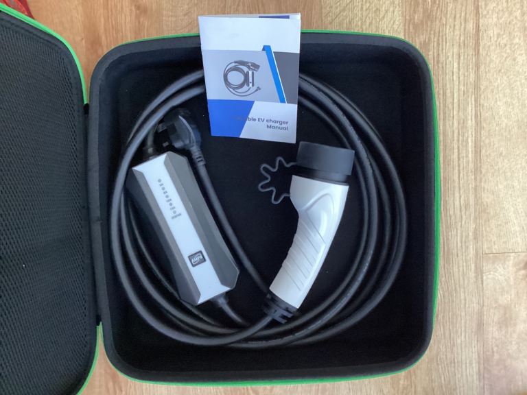 Type 2 to 13amp Electric car charger with adjustable current setting.