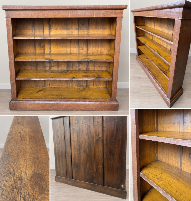 Antique Solid Wood Open Bookcase / Shelving Unit – Lovely Aged Character