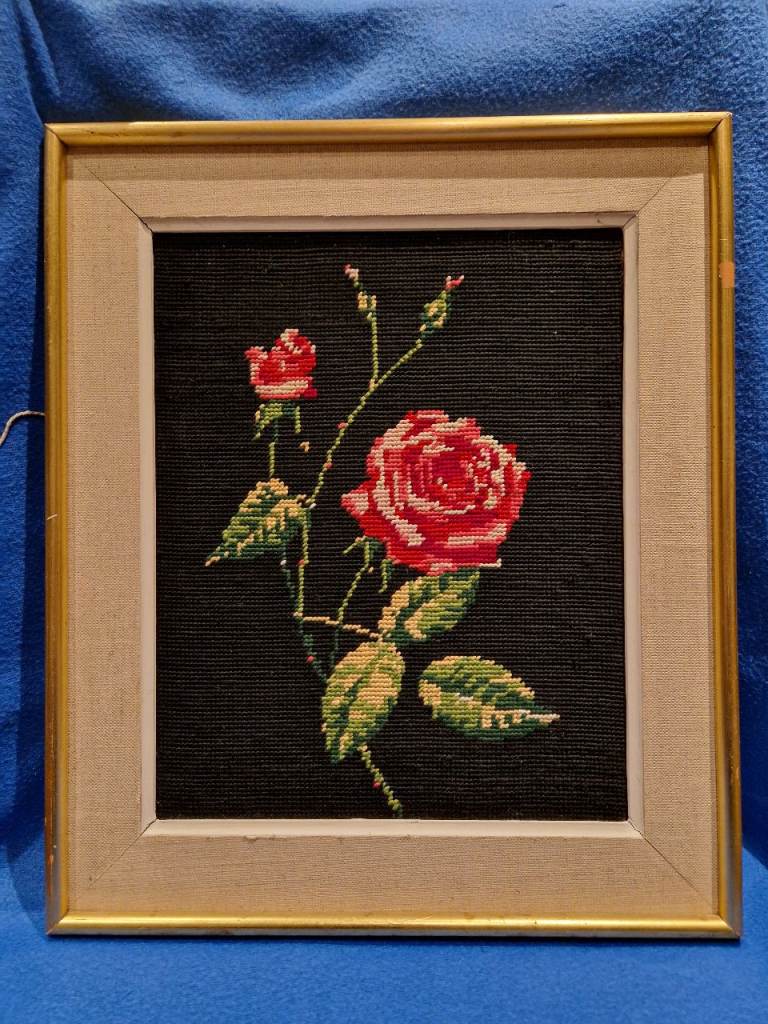 Gerard Thibeau Cadre Rose Fleur Point de Croix Canevas Tapisserie Broderie 