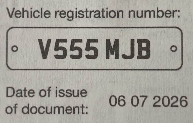 Cherished Number Private Plate V555 MJB
