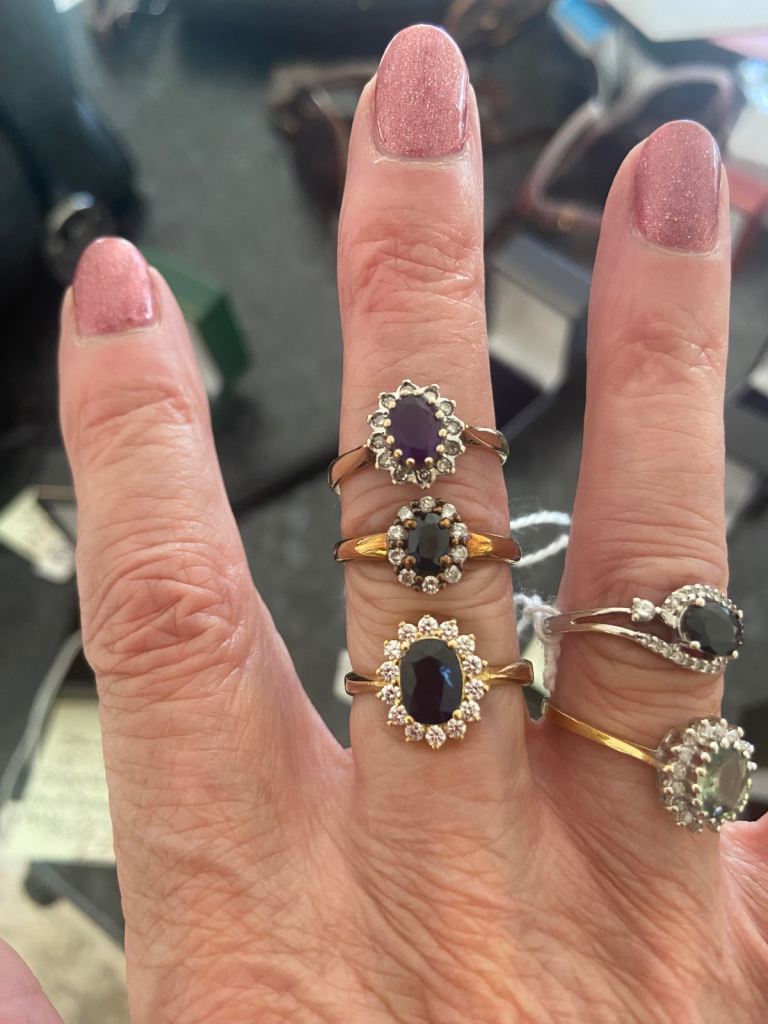 18/9ct Gold ALL SIZE P. Amethyst/Sapphire & diamond rings. See prices in details. Coll/del only. 