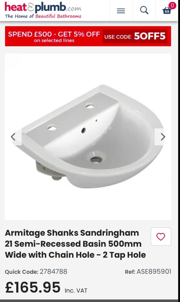 NEW 500mm - SEMI- RECESSED BASIN