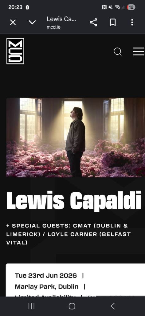 Lewis Capaldi Concert Ticket Dublin - June 2026