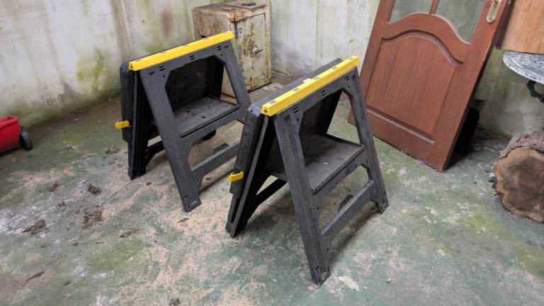 Pair of Sturdy Black Plastic Saw Horses – Good Condition
