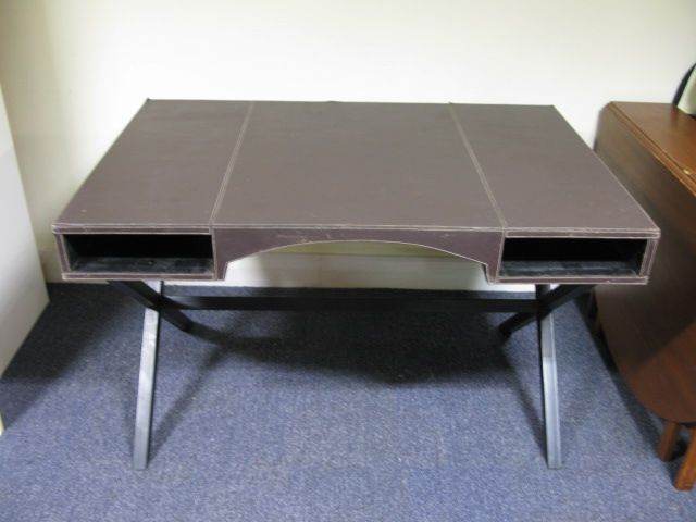 Art Deco Desk ( Table ) with faux leather top and metal legs