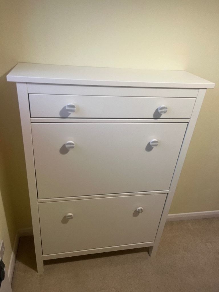 White Ikea Wooden Shoe Cabinet with Drawer