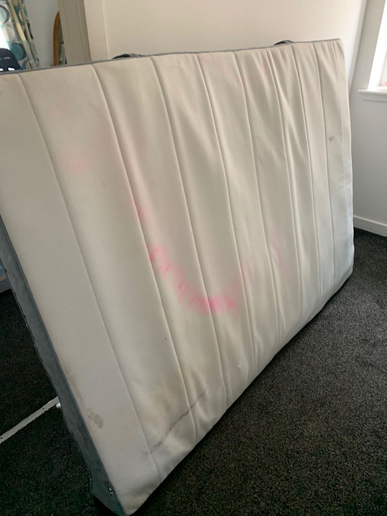 Double mattress never slept on. Has a couple of marks. It’s from IKEA 