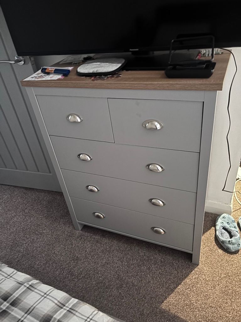 2 Grey Chest of Drawers with Wood Top – Excellent Condition