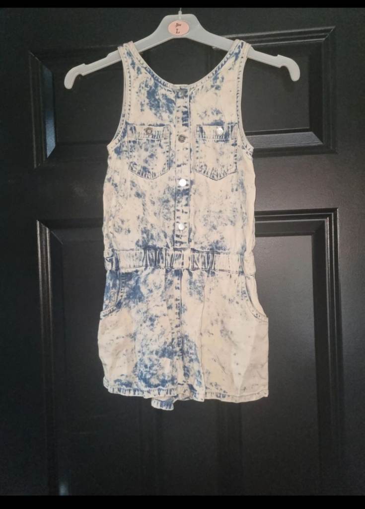River Island Girls Acid Wash Denim Playsuit /summer Romper - Age 9 Years