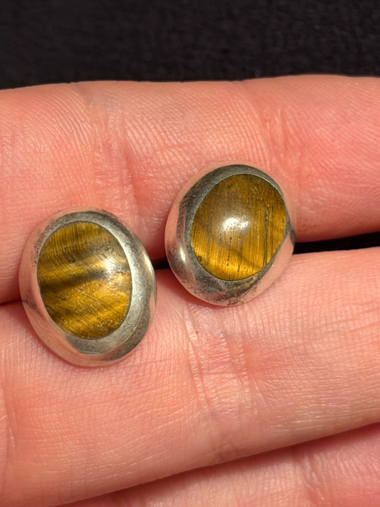 925 Sterling Silver natural Tiger Eye Stud Earring#125